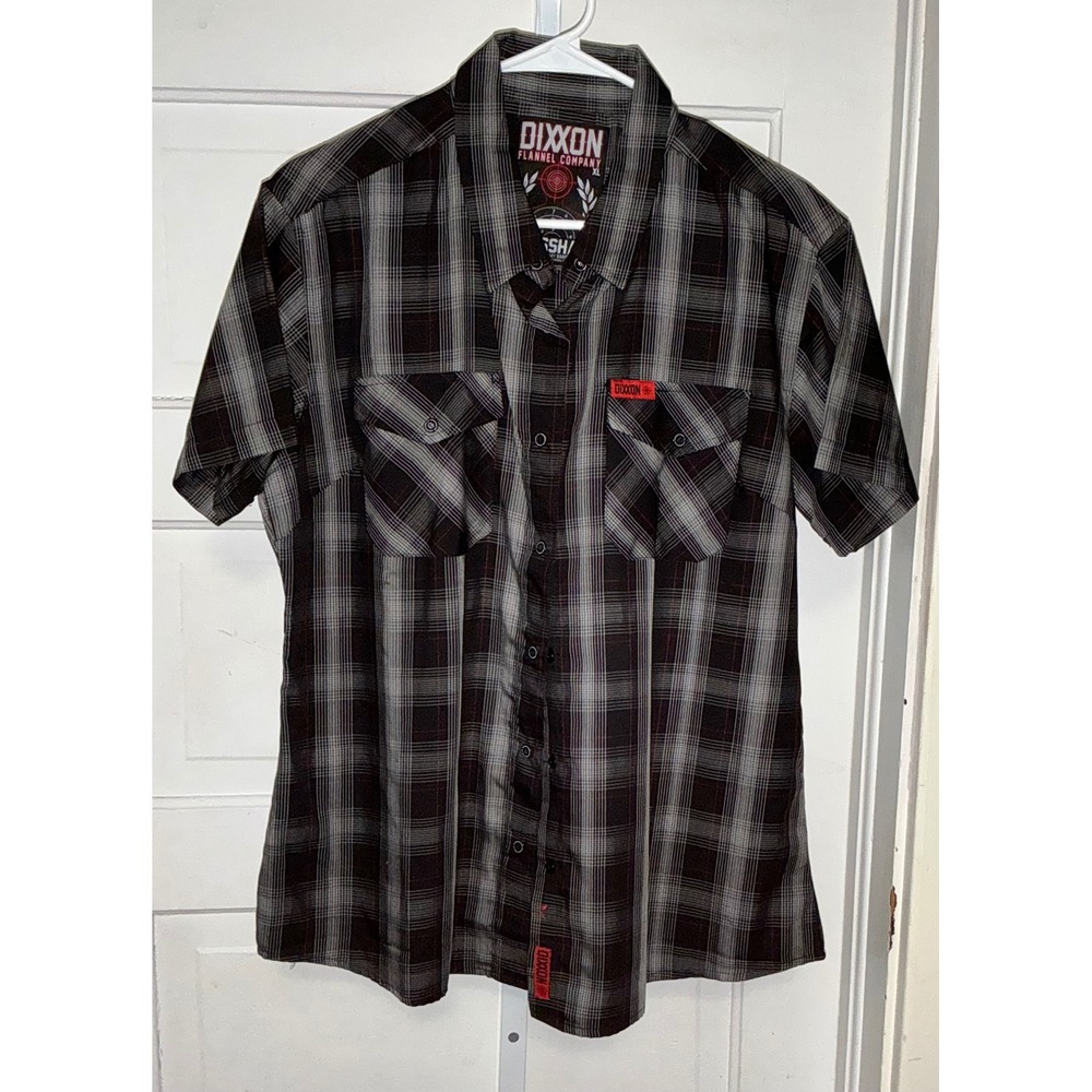 Dixxon Flannel Co The Crosshair Short Sleeve Bamboo Blend Plaid Shirt XL Black